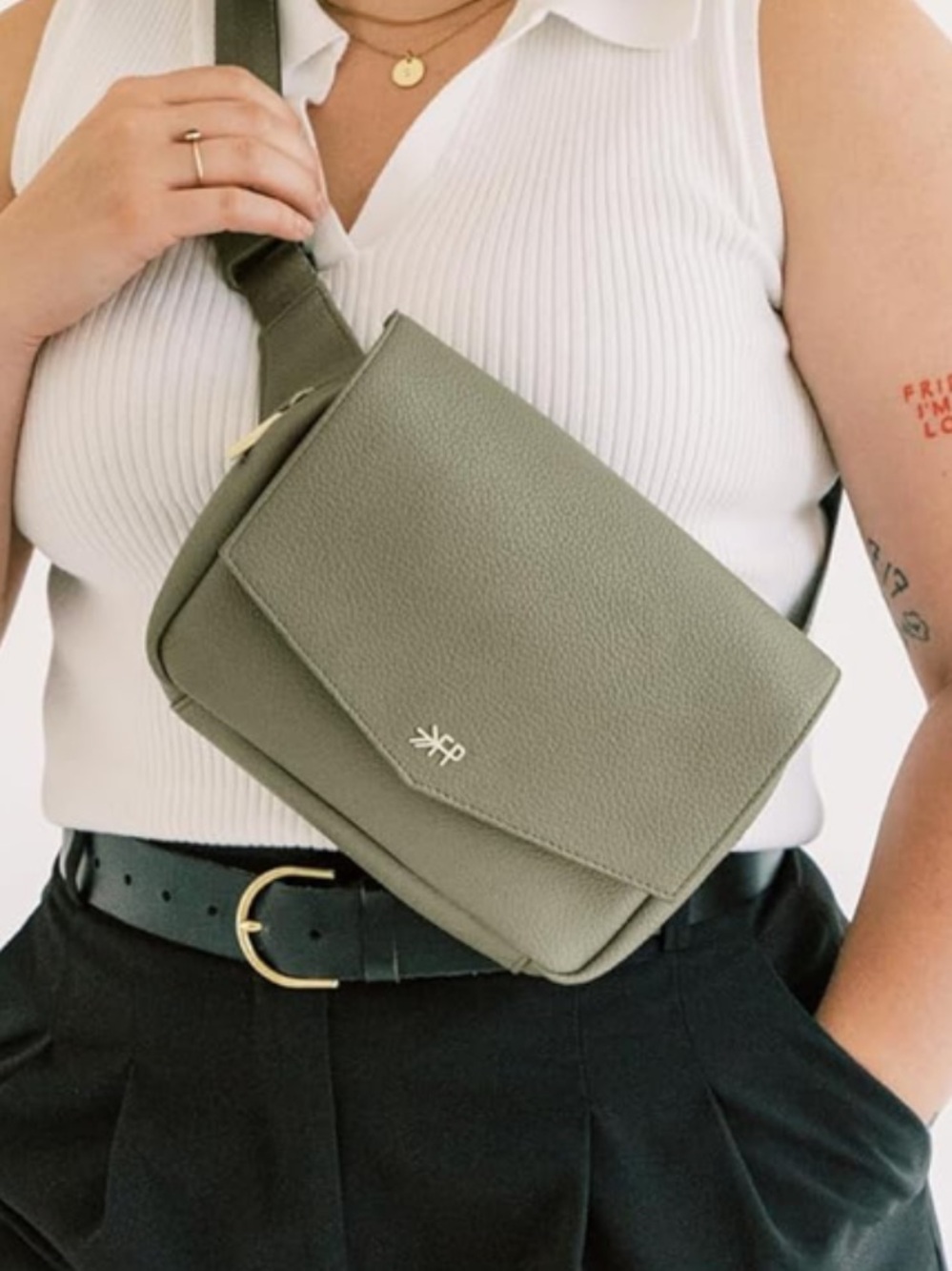 Freshly Picked Olive Green Pebbled Crossbody Bag